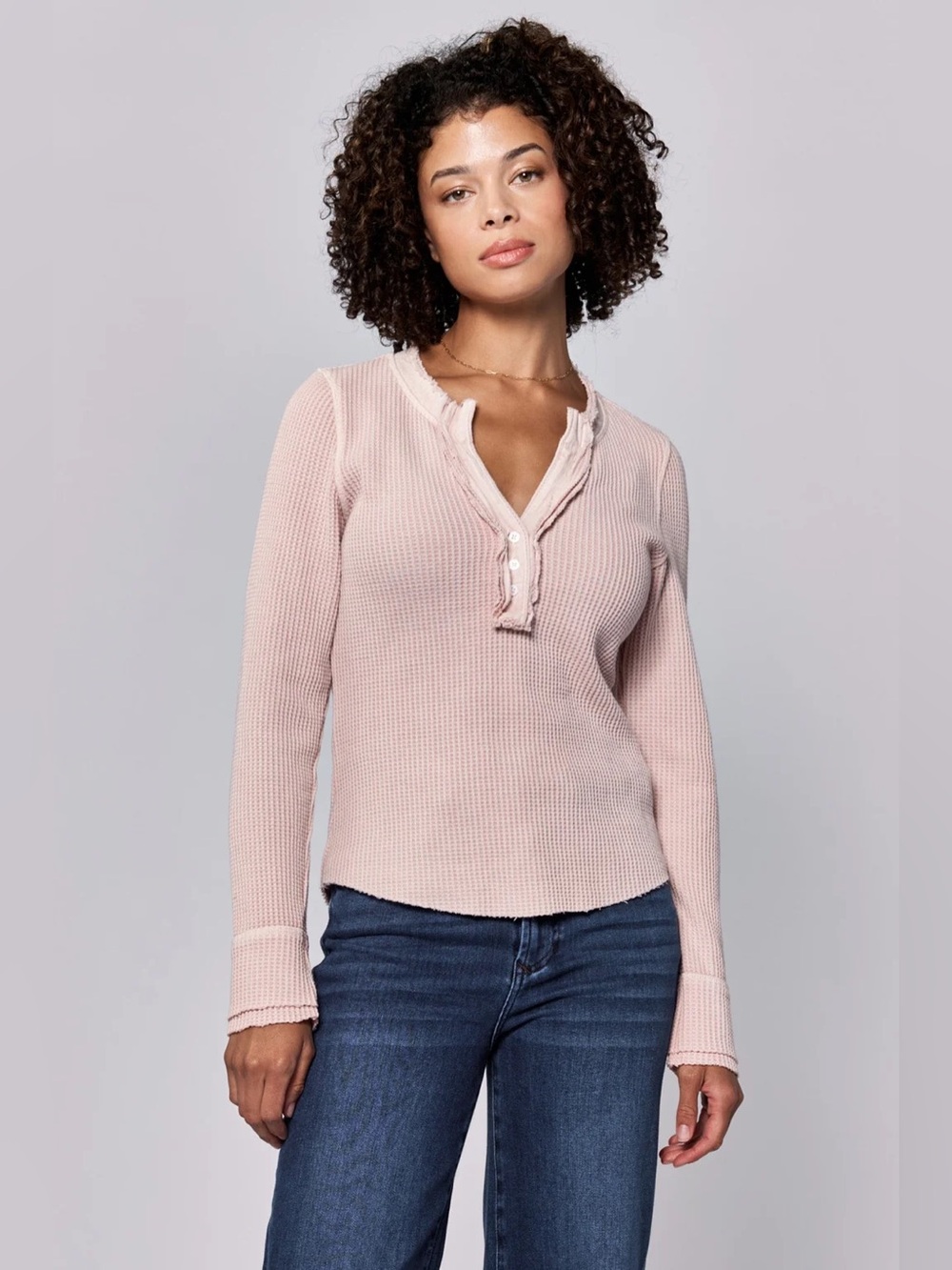 Dear John Sepia Rose Waffle Henley Long Sleeve Top Size Small